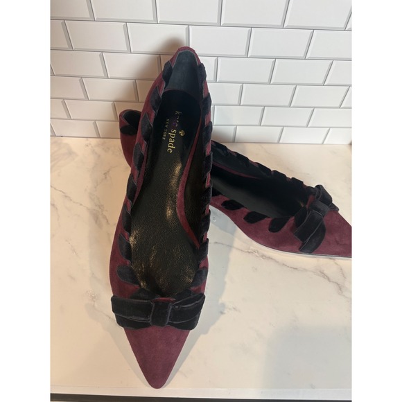 Kate Spade New York Shoes - Kate Spade Burgundy Suede Velvet Whipstitch Bow Pointed Toe Flats Shoes 8.5M NIB